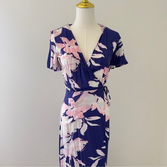 Lulus Azalea Regalia Navy Blue Floral Print Wrap Women's Maxi Dress XS - Picture 7 of 16